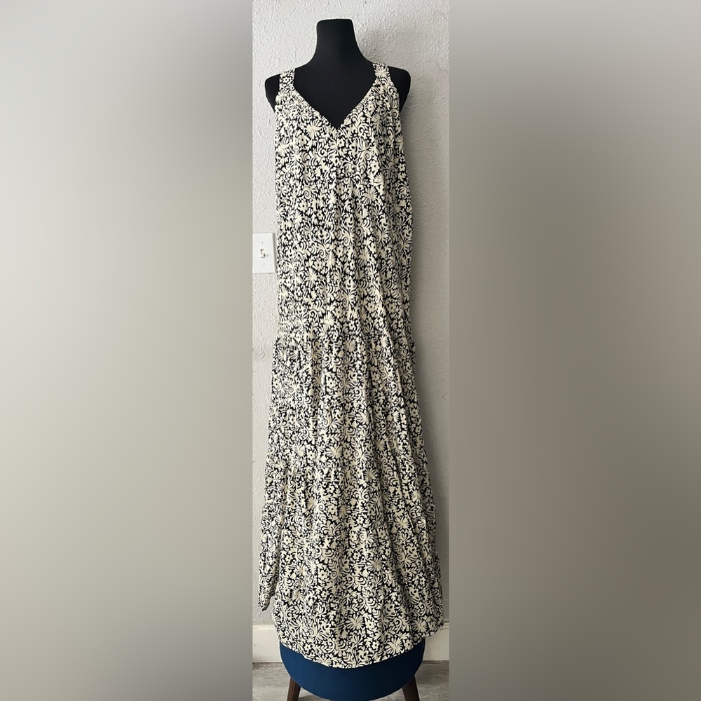 Chic Beige and Black Floral Print Maxi Dress - floor length